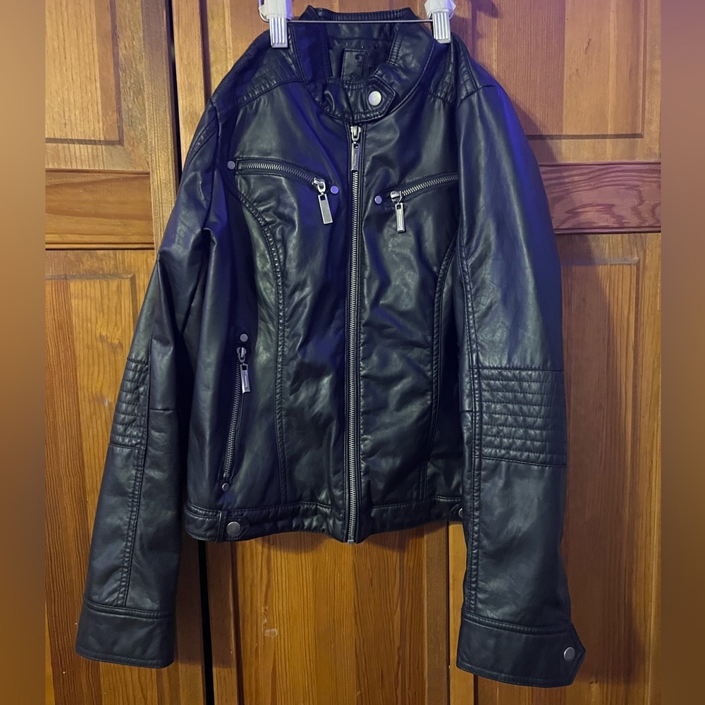 black faux leather jacket size kids large